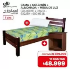Inducol - CAMA + COLCHON + ALMOHADA + MESA DE LUZ Cod. 602113 + 93483 + 602289 + 600195
