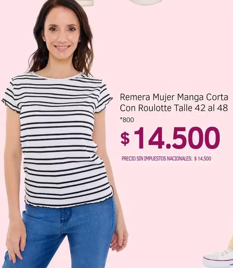 42 - Remera Mujer Manga Corta Con Roulotte Talle  al 48