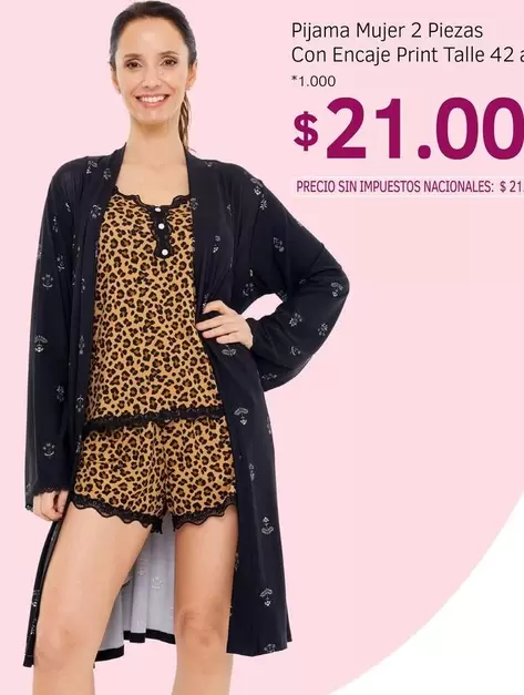 42 - Pijama Mujer 2 Piezas Con Encaje Print Talle  a