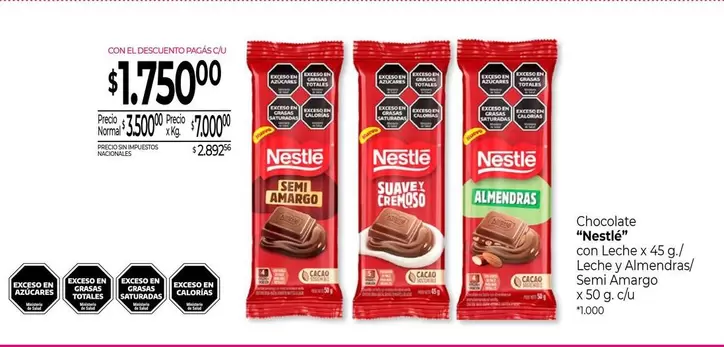 X$ - con Leche x 45 g/ Leche y Almendras/ Semi Amargo x 50 g. c/u