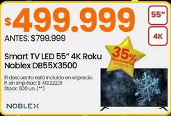 Noblex - TV LED 55" 4K Roku DB55X3500