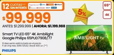 Philips - Smart TV LED 65" 4K Ambilight Google 65PUD7908/77