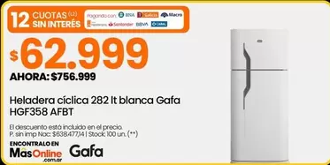 Gafa - Heladera cíclica 282 It blanca HGF358 AFBT
