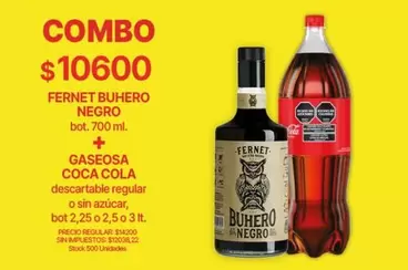 Coca cola - FERNET NEGRO + GASEOSA COCA COLA