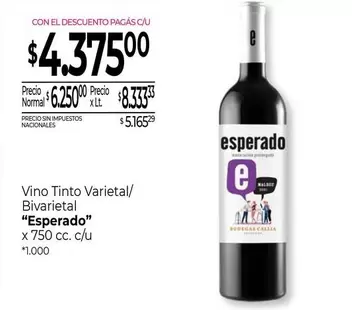 Esperado - Vino Tinto Varietal/ Bivarietal