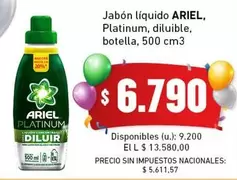 Ariel - Jabón líquido, Platinum, diluible, botella, 500 cm3