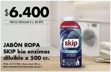 Skip - JABÓN ROPA bio enzimas diluible x 500 cc.