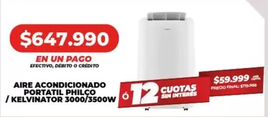 Philco - AIRE ACONDICIONADO PORTATIL PHILCO / KELVINATOR 3000/3500W