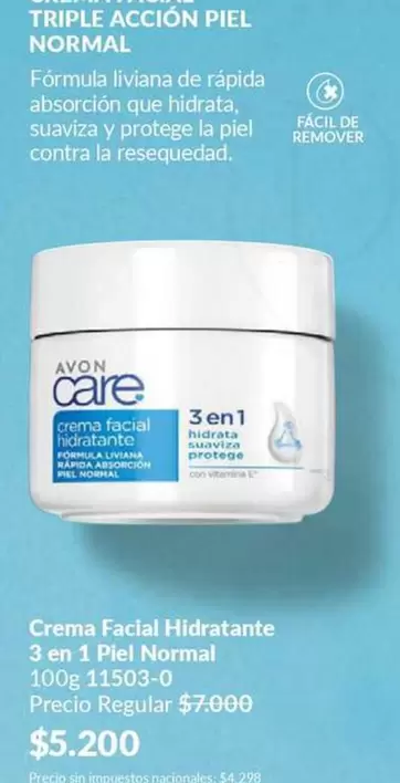 Avon - Crema Facial Hidratante 3 en 1 Piel Normal
