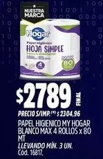 My Hogar - PAPEL HIGIENICO BLANCO MAX 4 ROLLOS x 80 MT