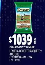 X$ - LENTEJA PAQUETE X 400 GRS