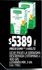 X$ - LECHE POLVO DESCREMADA C/VITAMINAS X 400 GRS