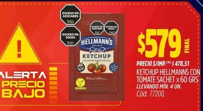 Hellmann's - KETCHUP CON TOMATE SACHET x 60 GRS