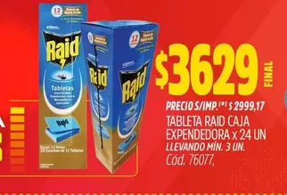 Raid - TABLETA CAJA EXPENDEDORA x 24 UN