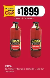 Inca - Tomate Triturado Botella x 910 Gr.