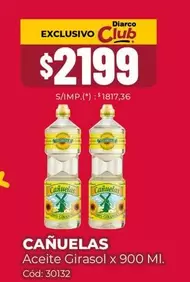 cañuelas - Aceite Girasol x 900 MI. Cod: 30132