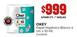 Okey - Papel Higiénico Blanco 4 Un. x 30 Mt.