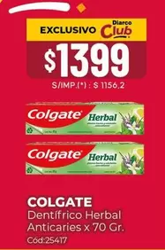 Colgate - Dentífrico Herbal Anticaries x 70 Gr.
