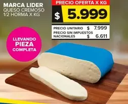 Marca Lider - Queso Cremoso 1/2 Horma
