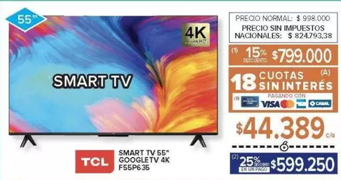TCL - SMART TV 55" GOOGLE TV 4K F65P636