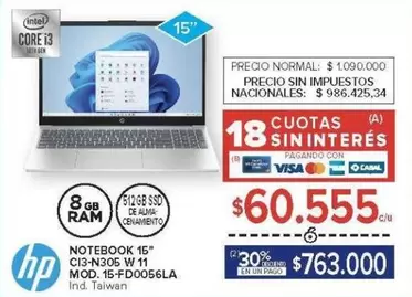 HP - NOTEBOOK 15" C13-N305 W 11 MOD. 15-FD0056LA