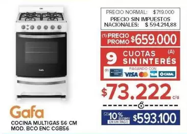 Gafa - COCINA MULTIGAS 56 CM MOD. BCO ENC CGB56