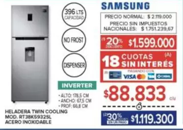 Samsung - HELADERA TWIN COOLING MOD. RT38K5932SL