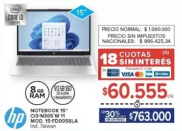 HP - NOTEBOOK 15" C13-N305 W 11 MOD. 15-FD0056LA