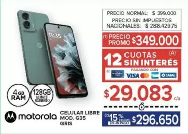 Motorola - CELULAR LIBRE MOD. G35 GRIS