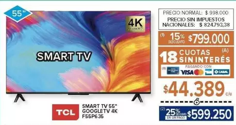 TCL - SMART TV 55" GOOGLE TV 4K F65P636