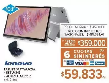 Lenovo - TABLET 10.1" WUXGA + ESTUCHE + AURICULAR E310