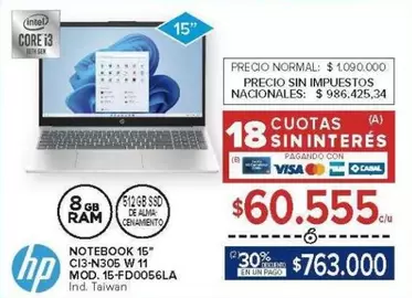 HP - NOTEBOOK 15" CI3-N305 W 11 MOD. 15-FD0056LA