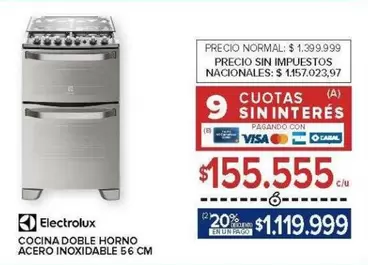 Electrolux - COCINA DOBLE HORNO ACERO INOXIDABLE 56 CM