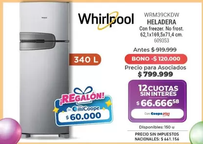 Whirlpool - WRM39CKDW HELADERA