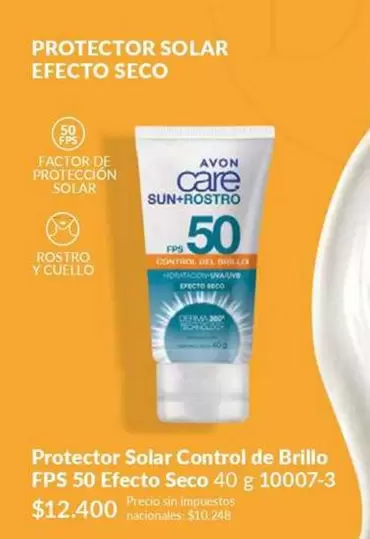 Avon - Protector Solar Control de Brillo FPS 50 Efecto Seco 40 g 10007-3