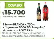 Coca cola - fernet BRANCA + gaseosa COCA COLA regular/sin azúcar