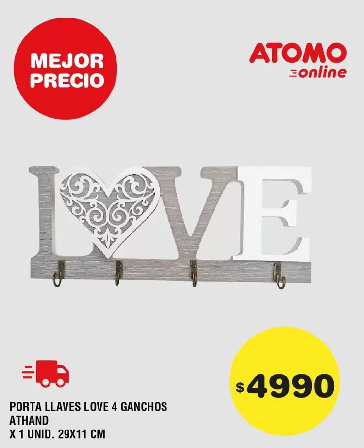 Atomo - PORTA LLAVES LOVE 4 GANCHOS