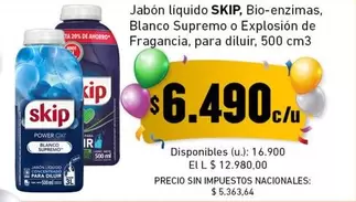 Skip - Jabón líquido, Bio-enzimas, Blanco Supremo o Explosión de Fragancia, para diluir