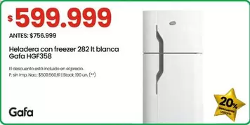 Gafa - Heladera con freezer 282 It blanca HGF358