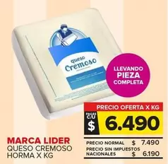 Marca Lider - Queso Cremoso Horma