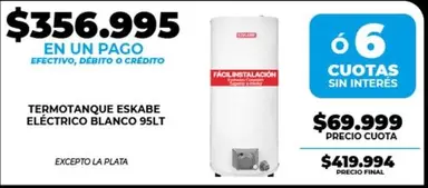 Eskabe - TERMOTANQUE ESKABE ELÉCTRICO BLANCO 95LT