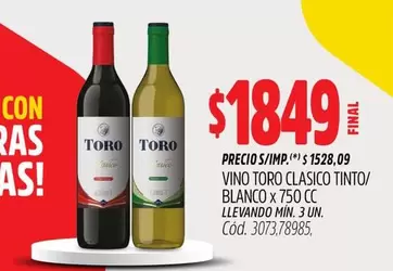 Toro - CLASICO TINTO/ BLANCO x 750 CC