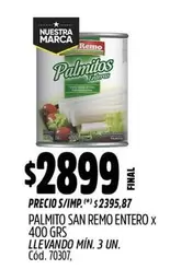 San Remo - PALMITO ENTERO x 400 GRS
