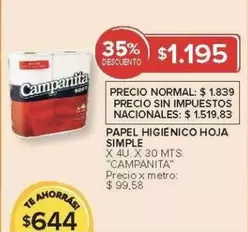 Campanita - PAPEL HIGIÉNICO HOJA SIMPLE