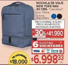 Carrefour - MOCHILA DE VIAJE NEW YORK NAV. 40 CMS.