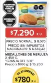 Granja del Sol - MEDALLONES DE MERLUZA