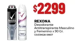 Rexona - Desodorante Antitranspirante Masculino y Femenino x 90 Gr.