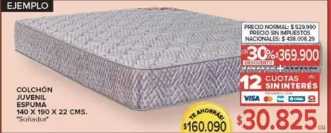 X$ - COLCHÓN JUVENIL ESPUMA 140 X 190 X 22 CMS.