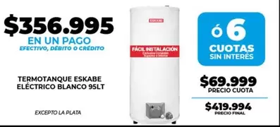 Eskabe - TERMOTANQUE ELÉCTRICO BLANCO 95LT