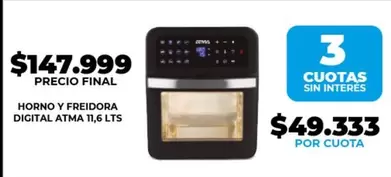 Atma - HORNO Y FREIDORA DIGITAL 11,6 LTS